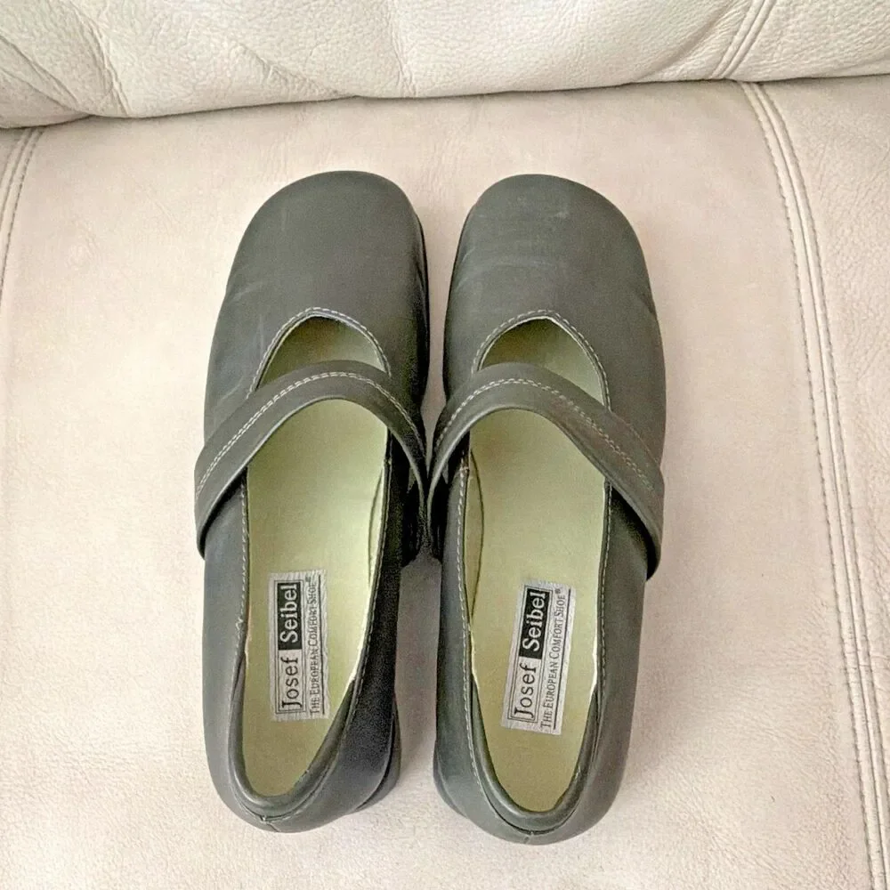 Josef Seibel Womens Leather Mary Jane Shoes EU 38 US 7.5-8 Comfort Green